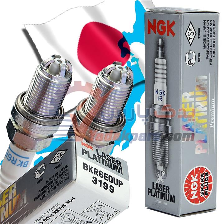 شمع پایه کوتاه خرچنگی پلاتینیوم لیزر برند NGK ژاپن(بسته4عددی) NGK Spark Plug BKR6EQUP 3199 Laser Platinum JAPAN